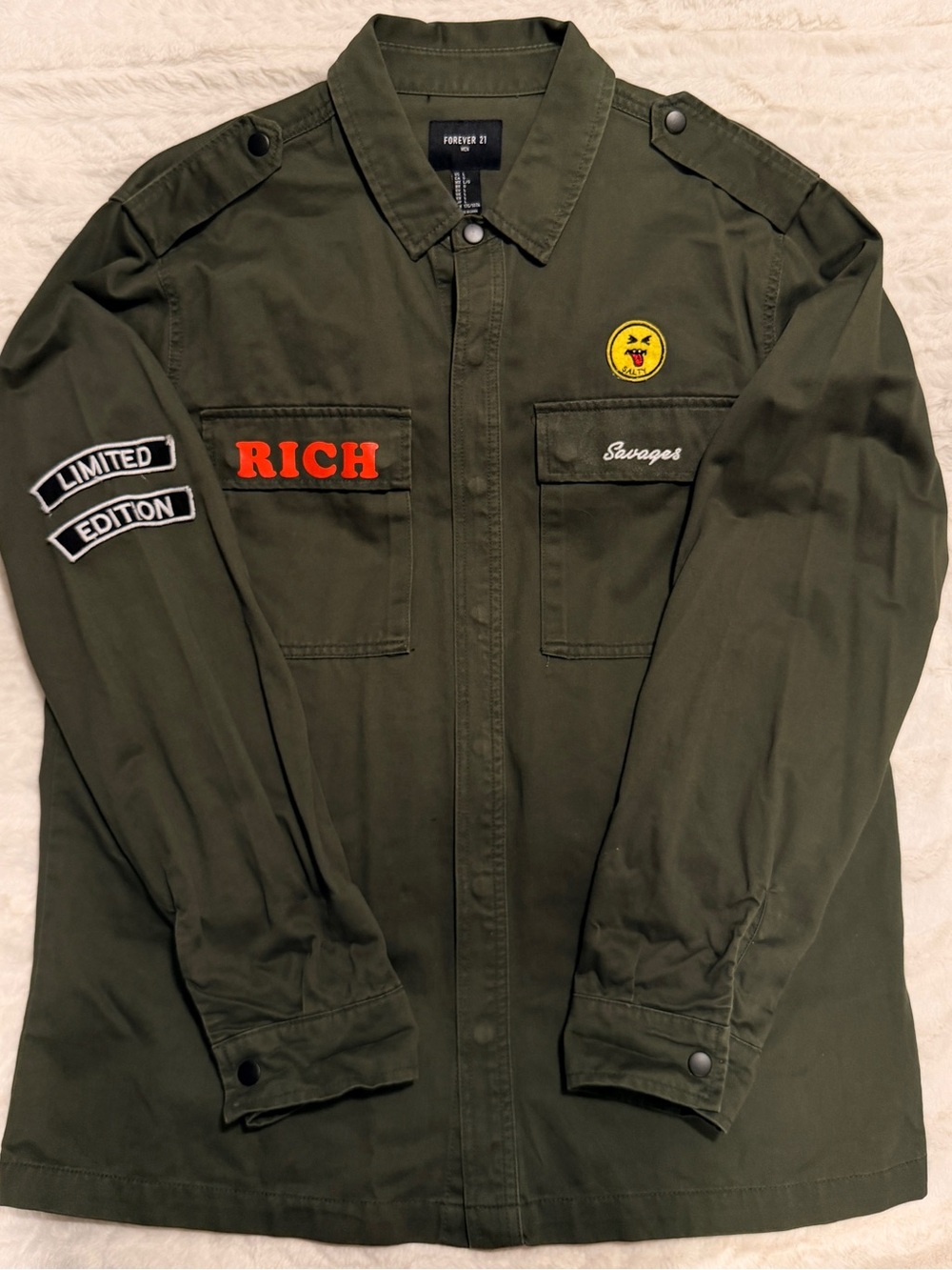 Forever 21 Men's Dark Olive Green Button-Up Limited edition Long sleeve